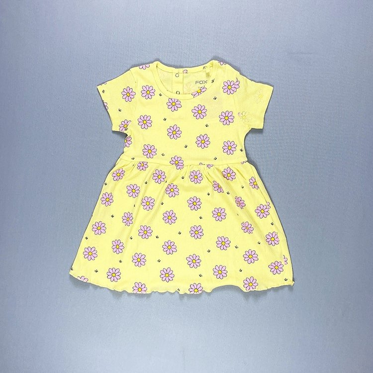 Beautiful Mid-Season Dress For Baby Girl In Terry Stuff Yellow Color